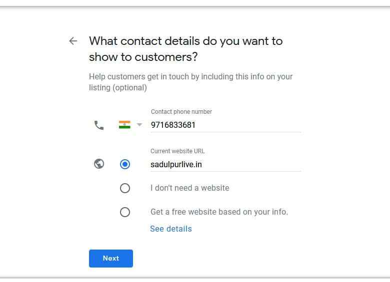 Google my Business What contact details do you want to show to customers